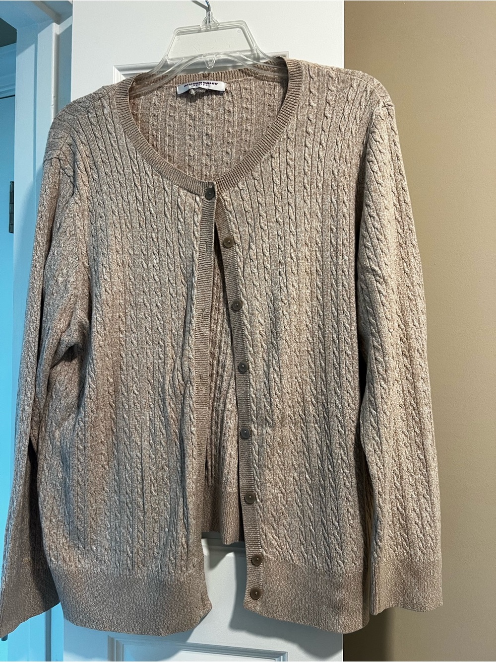 Allison Daley Taupe Cable-Knit Button Cardigan